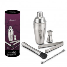 DRINKING COCKTAIL SET IN CILINDRO SHAKER, DOSATORE, PESTELLO, PINZA, CUCCHIAIO (4pz)